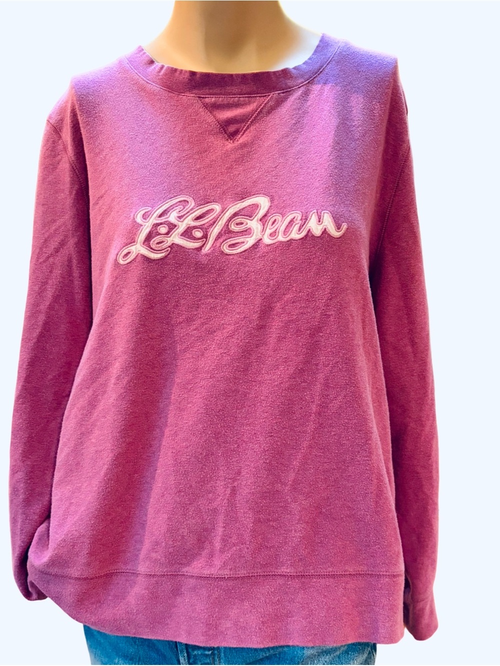 L.L.Bean Embroidered Logo Crewneck Sweatshirt Heathered Berry Purple XL